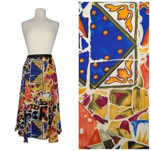Nygard Asymmetrical Abstract Mosaic Funky Print Midi Skirt Size 14